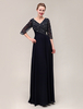 Brautmutterkleider A-Linie- Abendkleider für Hochzeit Chiffon Schwarz Langarm Hochzeit V-Ausschnitt bodenlang mit Reißverschluss