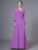 Brautmutterkleider A-Linie- Abendkleider für Hochzeit Fliederfarbe Chiffon V-Ausschnitt Hochzeit bodenlang mit Reißverschluss