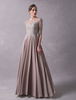 Brautmutterkleider A-Linie- Abendkleider für Hochzeit Kamee Rosa Kleider für Hochzeitsgäste Chiffon mit Rundkragen Hochzeit Mit Schleppe 1/2 Ärmel