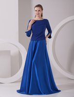 Brautmutterkleider A-Linie- Abendkleider für Hochzeit Königsblau Günstige Abendkleider Stretch Satin mit Bateau-Kragen Hochzeit bodenlang 1/2 Ärmel