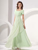 Brautmutterkleider A-Linie- Abendkleider für Hochzeit Pastellgrün Kleider für Hochzeitsgäste Chiffon viereckiger Ausschnitt Hochzeit bodenlang