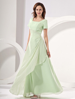 Brautmutterkleider A-Linie- Abendkleider für Hochzeit Pastellgrün Kleider für Hochzeitsgäste Chiffon viereckiger Ausschnitt Hochzeit bodenlang