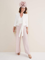 Brautmutterkleider A-Linie- Abendkleider für Hochzeit Polyester Weiß Kurzarm Hochzeit V-Ausschnitt mit Reißverschluss und Gürtel