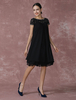 Brautmutterkleider A-Linie- Abendkleider für Hochzeit Schwarz Cocktailkleider Spitze mit Rundkragen Hochzeit knielang Kurzarm und Reißverschluss