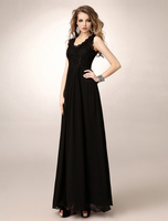 Brautmutterkleider A-Linie- Abendkleider für Hochzeit Schwarz Brautkleider Schwarz Chiffon V-Ausschnitt Hochzeit bodenlang ärmellos