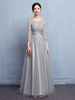 Brautmutterkleider A-Linie- Abendkleider für Hochzeit Selber Abendkleider Tüll mit Rundkragen Hochzeit und Court-Schleppe 3/4 Ärmel und Schnürung