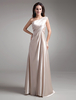 Brautmutterkleider A-Linie- Abendkleider für Hochzeit Stretch Satin Kleider für Hochzeitsgäste Champagner ärmellos Einschulter bodenlang
