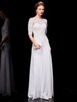 Brautmutterkleider A-Linie- Abendkleider für Hochzeit Weiß Abendkleider mit Pailletten bestickt und Bateau-Kragen Hochzeit bodenlang 1/2 Ärmel