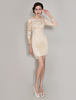 Brautmutterkleider Etui- Abendkleider für Hochzeit Champagner Kleider für Hochzeitsgäste Tüll mit Rundkragen Hochzeit Mini-Kleid Langarm