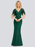 Brautmutterkleider Etui- Abendkleider für Hochzeit Dunkelgrün Abendkleider aus mattem Satin V-Ausschnitt Hochzeit bodenlang ärmellos