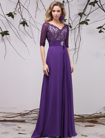 Brautmutterkleider Etui- Abendkleider für Hochzeit Lavendel Günstige Abendkleider Chiffon V-Ausschnitt Hochzeit bodenlang Langarm