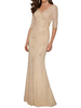Brautmutterkleider Mermaid- Abendkleider für Hochzeit Champagner Spitze V-Ausschnitt Hochzeit Mit Schleppe 1/2 Ärmel mit Reißverschluss
