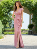 Brautmutterkleider Mermaid- Abendkleider für Hochzeit Elastic Crepe Rosa Kurzarm Hochzeit V-Ausschnitt bodenlang mit Reißverschluss und Falten