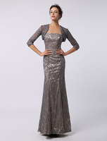 Brautmutterkleider Mermaid- Abendkleider für Hochzeit Grau Günstige Abendkleider Spitze trägerlos Hochzeit knöchellang ärmellos mit Reißverschluss