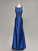 Brautmutterkleider Mermaid- Abendkleider für Hochzeit Königsblau Taft mit Bateau-Kragen Hochzeit und Schleppe ärmellos und Reißverschluss