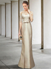 Brautmutterkleider Mermaid- Abendkleider für Hochzeit Satingewebe Champagner 1/2 Ärmel Hochzeit mit Rundkragen bodenlang und Reißverschluss