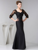 Brautmutterkleider Mermaid- Abendkleider für Hochzeit Schwarz Abendkleider Spitze mit Carmenausschnitt Hochzeit bodenlang Langarm und Reißverschluss