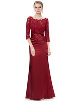 Brautmutterkleider Mermaid- Abendkleider für Hochzeit Spitze Abendkleider Burgunderrot Hochzeit 1/2 Ärmel mit Rundkragen bodenlang und Spitzen