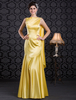 Brautmutterkleider Mermaid- Abendkleider für Hochzeit Stretch Satin Günstige Abendkleider Hellgolden mit Bateau-Kragen bodenlang