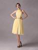 Brautmutterkleider Prom- Abendkleider für Hochzeit Gelb Brautjungfernkleider Chiffon mit Halter Hochzeit knielang ärmellos