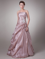 Brautmutterkleider Prom- Abendkleider für Hochzeit Kamee Rosa Tüll trägerlos Hochzeit bodenlang ärmellos