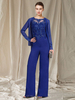 Brautmutterkleider Zweiteilig Abendkleider für Hochzeit Chiffon Königsblau Langarm mit Rundkragen bodenlang bodenlang und Reißverschluss
