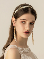 Brautschmuck Set Gold Perlen Detail Kopfbedeckung Mit Ohrringen Für Hochzeit