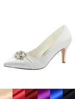 Brautschuhe 2021aus Kunstseiden mit Kunstdiamanten und Stilettos in Elfenbeinfarbe Pumps im eleganten Stil