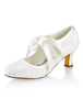 Brautschuhe aus Kunstseiden mit Band und Blockabsatz in Elfenbeinfarbe Pump im Retro-Style