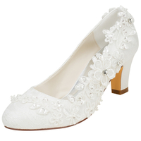 Brautschuhe aus Kunstseiden mit Kristall und Blockabsatz in Elfenbeinfarbe Pump im eleganten Stil