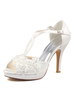 Brautschuhe aus Kunstseiden mit Spitzen und Stilettos in Elfenbeinfarbe Pumps im eleganten Stil