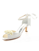Brautschuhe aus mit Blumen-Deko Hochzeit Party im eleganten Stil für Sommer in Elfenbeinfarbe Sandalen