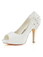 Brautschuhe aus Spitze mit Spitzen und Stilettos in Elfenbeinfarbe Pumps im eleganten Stil