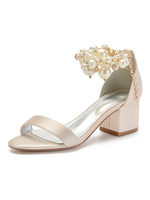 Brautschuhe Champagne Satin Perlen Spitzschuh Stiletto Brautschuhe