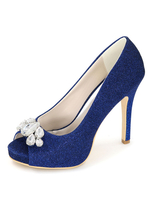 Brautschuhe Hochzeit Plattform Peep High Heels Glitter Strasssteine Damenschuhe Slipper Stiletto blau