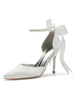Brautschuhe Satin White Spitzschuh Perlen beugen zurück Stöckelabsatz Ankle-Partei-Schuhe
