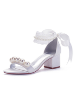 Brautschuhe White Satin Bögen Spitzschuh Chunky Heel Brautschuhe