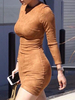Brown Bodycon Kleider Frauen V-Ausschnitt Langarm Kurzes Kleid
