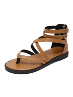 Brown Gladiator Sandalen Leder Tanga Riemchen flache Sandale Schuhe für Frauen