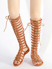 Brown Gladiator Sandalen Wildleder Open Toe Schnürung Flache Damenschuhe