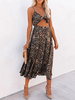 Brown Maxikleider Coffee Brown ärmel Printed geknotete gefaltetes langes Kleid