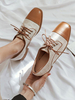 Brown Oxfords Frauen Square Toe Schnürung Freizeitschuhe