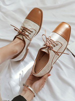 Brown Oxfords Frauen Square Toe Schnürung Freizeitschuhe