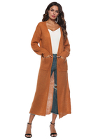 Burgund Pullover Cardigans Frauen mit langen Ärmeln V-Ausschnitt Maxi Cardigan