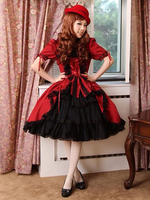 Burgund Schichten Baumwolle Gothic Lolita Kleid für Frauen