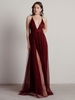 Burgunder Abendkleid A-Linie V-Ausschnitt Zipper gefaltete Chiffon Tüll Maxi formale Abendessenkleider