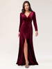 Burgunder Abendkleid Mantel Langarm V-Neck Velor Soziale Parteikleider