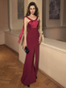 Burgunder Abendkleid Scheide Designed Ausschnitt Bodenlang ärmellose rückenfreie Reißverschluss Plissee Chiffon formelle Partykleider