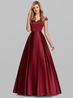 Burgunder Ballkleid Satin Stoff Off-The-Shoulder A-Linie Ärmellose Maxi-Festzugskleider