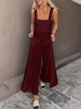 Burgunder Jumpsuit Straps Hals Ärmelloser Baumwoll-Spielanzug mit weitem Bein